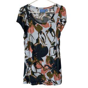 Simply Vera Vera Wang Tunic Top Size Large Short Sleeve Scoop Neck Blue Multi